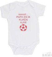 Soft Touch Romper "ssssstt Mama en ik kijken FEYENOORD" Unisex Katoen Wit/rood Maat 62/68