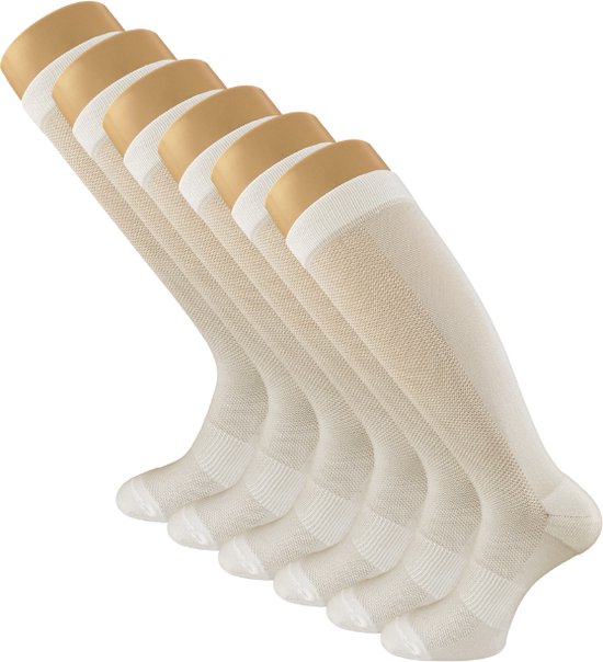 6 paar Compressie Kniekousen - SQOTTON® - Off-white - Maat 43-46