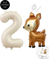 Snoes - Bambi Basis ballon set XXL Cijferballon Creme Nude 2 - Lief Hert + Cijfer Ballon 1 Jaar - Helium Geschikt