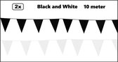 2x Vlaggenlijn Black and White party 10 meter - zwart en wit - Festival thema feest party verjaardag gala jubileum