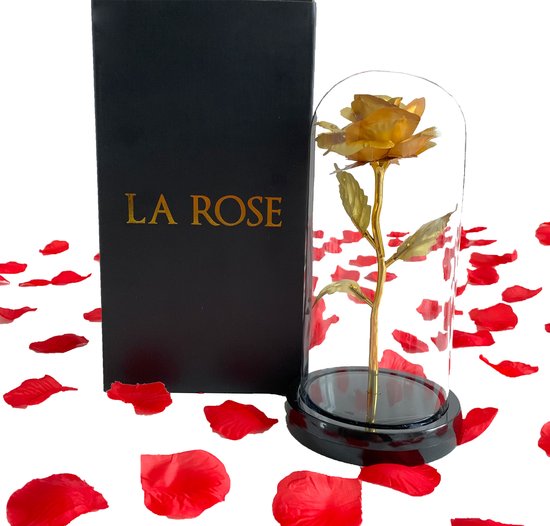 La Rose Flower Gold - Rose dorée de Luxe sous cloche en verre - Rose en verre - Cadeau et Décoration Romantique