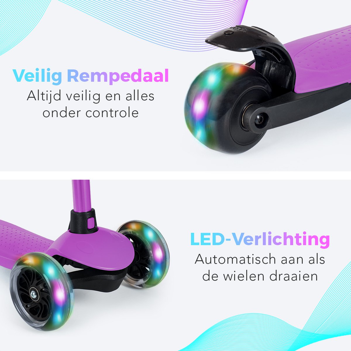 LifeGoods Kinderstep - Step 2-5 Jaar - 3 Lichtgevende LED Wielen - Hoogte Verstelbaar - Jongens/Meisjes - Paars — afbeelding 10