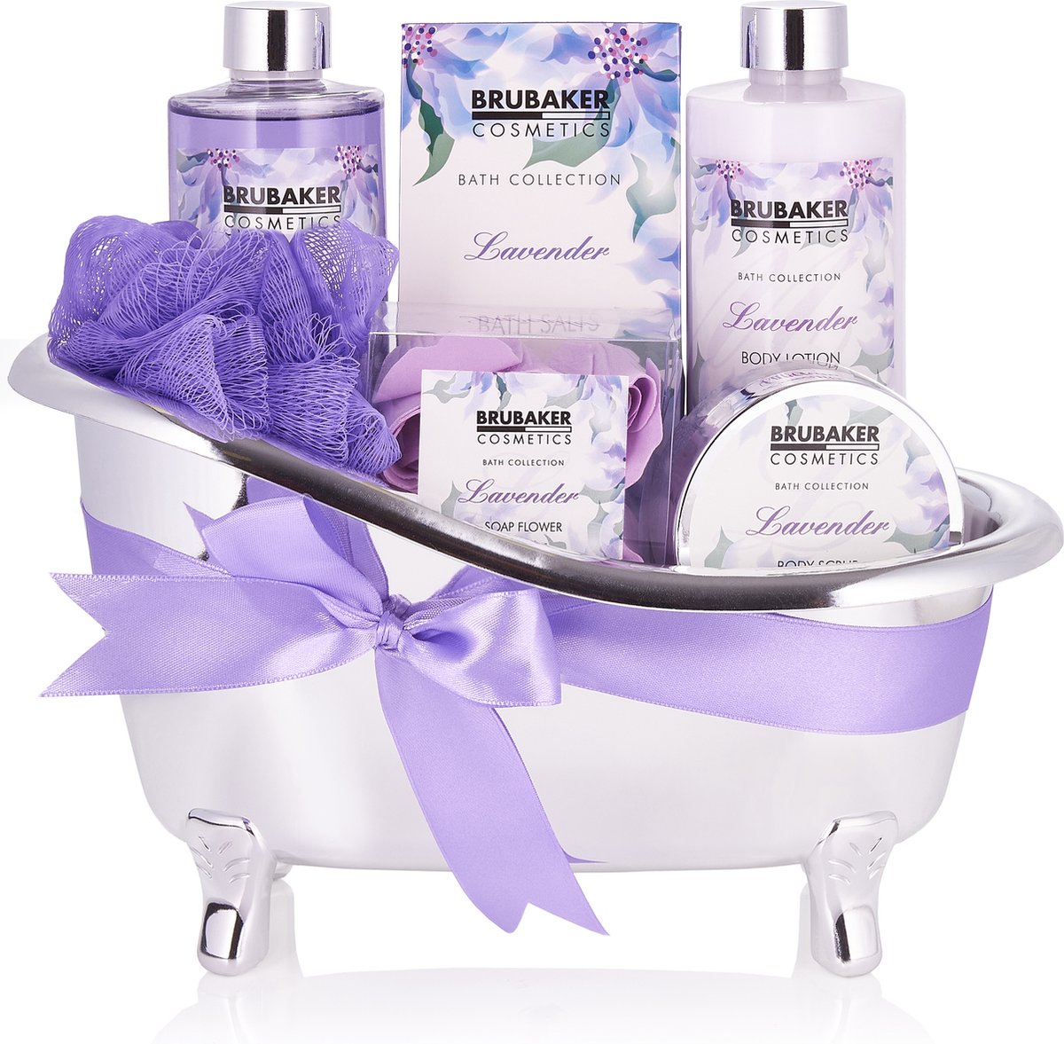 Goedkoopste BRUBAKER Cosmetics Lavendel bad- en doucheset - Cadeautip Vrouw - Cadeau Idee - Verwenpakket Vrouw - 7-delige geschenkset in decoratieve badkuip