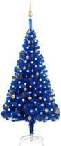 vidaXL - Kunstkerstboom - met - verlichting - en - kerstballen - 180 - cm - PVC - blauw