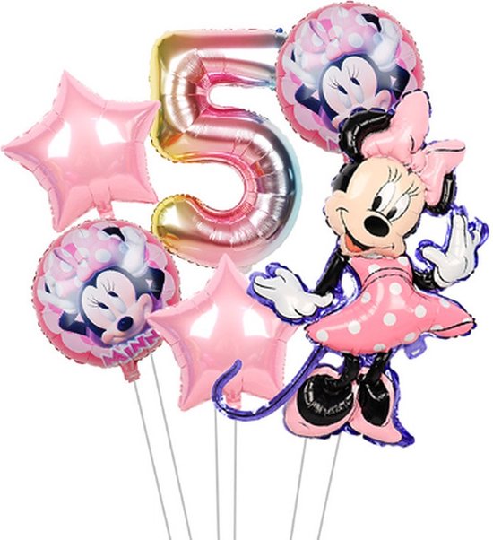 Sprankelende Minnie Mouse Ballonnen Set - Folie ballon - Minnie Mouse Cijfer Ballon 5 Jaar - Mini Mouse Cijfer Ballon Vijf Jaar - Verjaardag Versiering Minnie Mouse - Ballon Pakket Minnie Mouse - Ballonnenset Mickey Mouse - Verjaardag Meisje 5 jaar