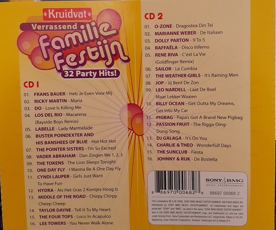 Verrassend Familiefestijn - 32 Partyhits - Dubbel Cd - Frans Bauer, Labelle, O Zone, Dolly Parton, Sailor, The Sunclub, Vader Abraham, Middle Of The Road - Onbekend