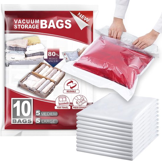 Sacs sous vide enroulables pour vêtements, 10 paquets (30 x 40 cm et 40 x  60 cm), sacs