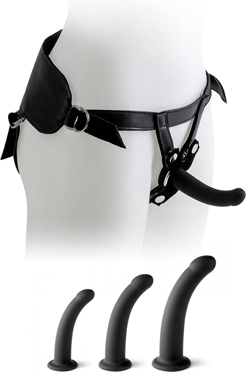 Goedkoopste Virgite Strap-on Harnas met dildo set - zwart - maat S/M/L