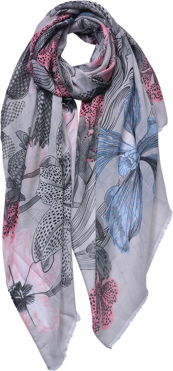 Juleeze Sjaal Dames Print 85x180 cm Beige Roze Synthetisch Bloemen