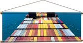 Textielposter - Stapels Containers op Vrachtschip op het Water - 120x40 cm Foto op Textiel