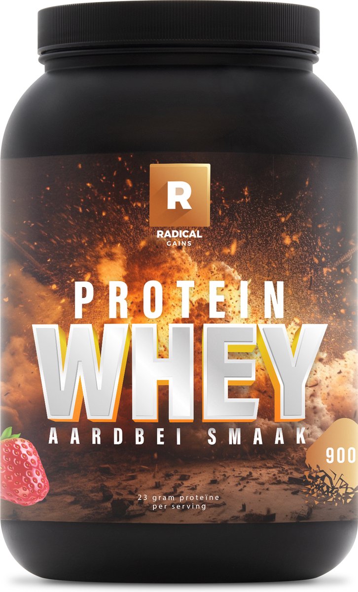 Radical Gains - Whey Protein, Aardbei - 900 gram