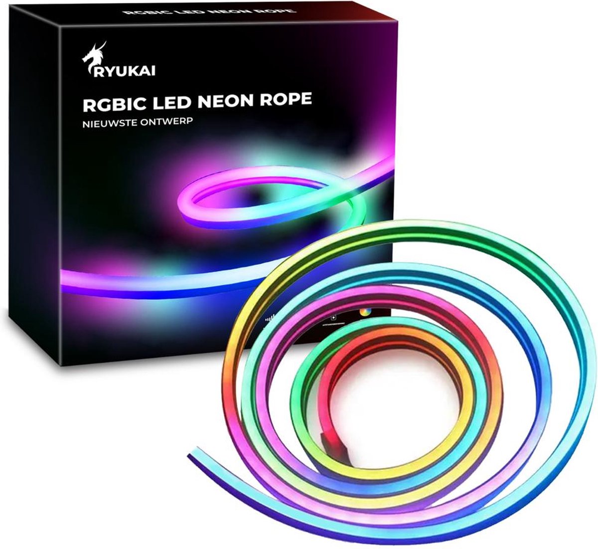 RYUKAI RGBIC LED Neon Rope - Neon LED Strip Buiten en Binnen - Smart LED Strip Compatibel met Google en Alexa - Wit 3 Meter