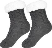 Huissokken Dames - Verwarmde sokken - Anti Slip Sokken - Fleece Sokken - Dikke Sokken - Fluffy Sokken - Slofsokken - Warme Sokken - Bedsokken - Gevoerde Sokken - Winter Sokken - Anti-slip - Grijs - SEVEND®