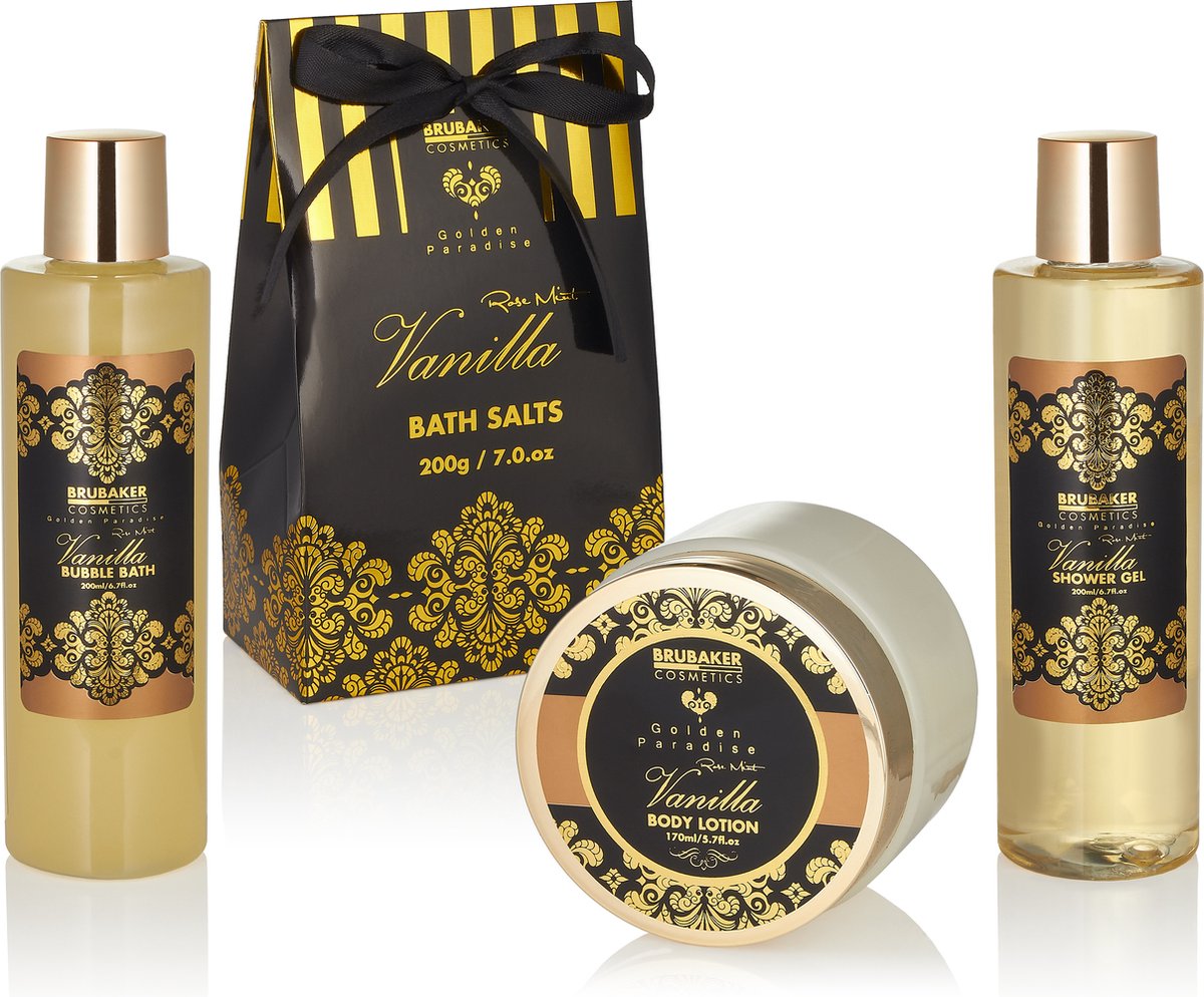 BRUBAKER Cosmetics Bad en Body Set - Vanille Mint Geur - Cadeautip Vrouw - Cadeau Idee - 14-delige Cadeauset in mand - Cadeau - Bodylotion - douchegel - Moederdag Cadeautje — cadeau in Verzorging - foto 6
