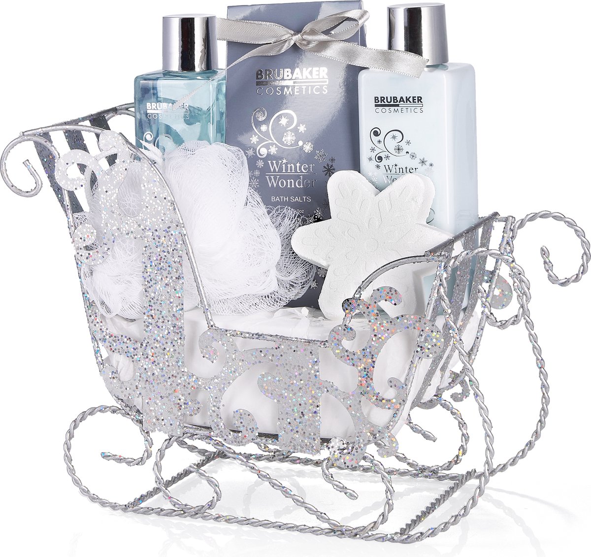 Goedkoopste BRUBAKER Cosmetics 6 Stuks Verzorgingsset - Winter Wonder - Beauty Gift Set Vanille Scent - met Glitterslee Zilver