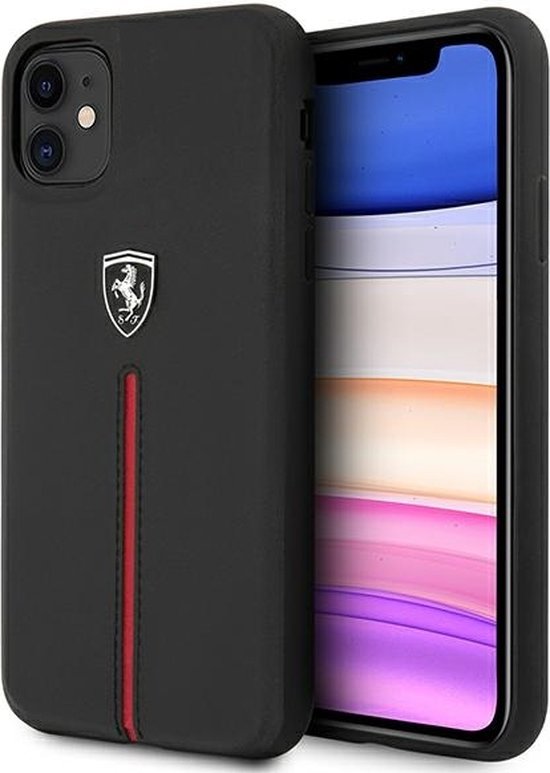 iPhone 11/XR Backcase hoesje - Ferrari - Effen Zwart - Leer