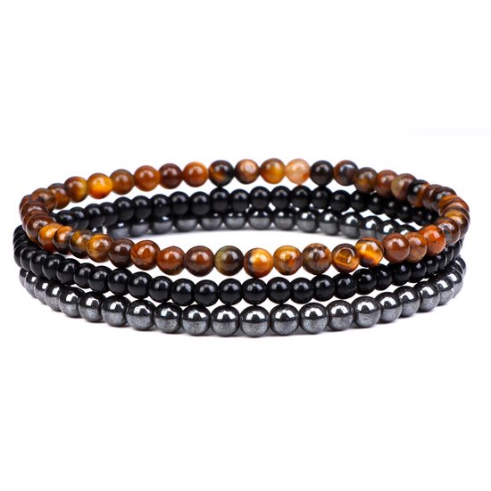 Foto: Bixorp gems 4mm tijgeroog onyx hematiet edelstenen armbanden set kralenarmband cadeau 18cm