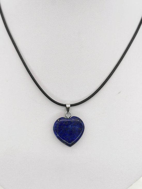 Edelsteen - Lapis lazuli - hartje Hanger met - gratis - zwart - wax koord Ketting - 40cm + 5cm Verstelbaar - Alle kinderen hebben een natuurlijke aantrekkingskracht op edelstenen.