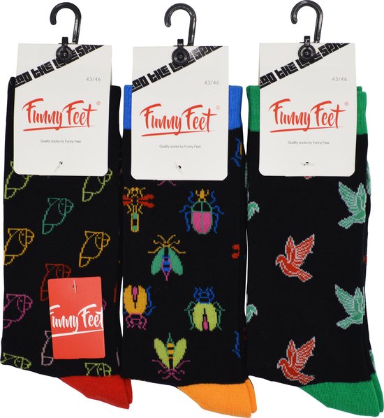 Funny Feet sokken - Happy birds kousen - cadeau - grappige sokken - 3 paar - Naadloos - Maat 39-42
