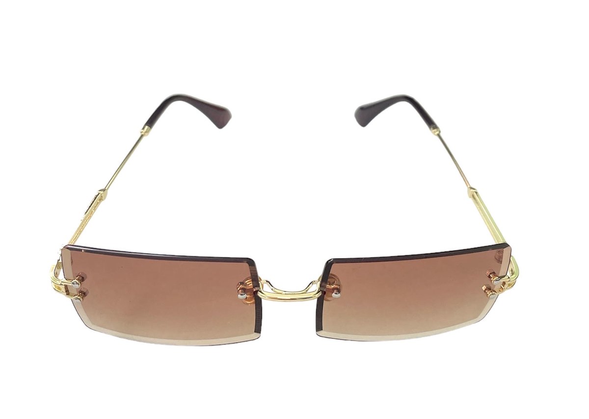 ASTRADAVI Zonnebril - Unisex Sunglasses UV400 - Gouden Metalen frame - Randloos Lenzen - Champagne