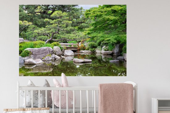 Muurstickers - Sticker Folie - Japans - Natuur - Water - Stenen - Bomen - 120x80 cm - Plakfolie - Muurstickers Kinderkamer - Zelfklevend Behang - Zelfklevend behangpapier - Stickerfolie