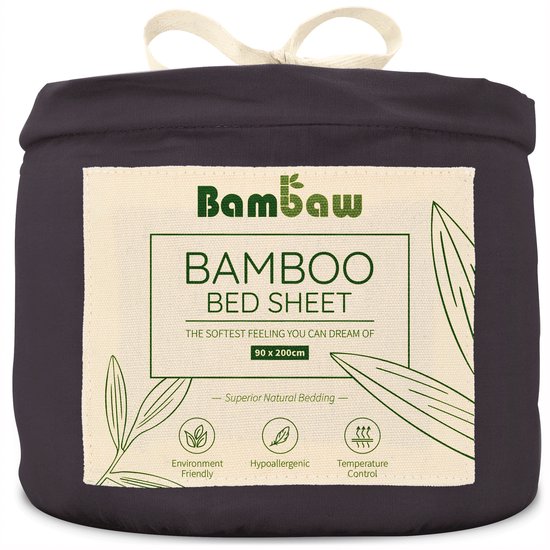 Bamboe Hoeslaken | 1-Persoons Eco Hoeslaken 90cm bij 200cm | Houtskool | Luxe Bamboe Beddengoed | Hypoallergeen Hoeslaken | Puur Bamboe Viscose Rayon Hoeslaken | Ultra-ademende Stof | Bambaw