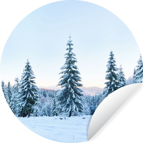 WallCircle - Stickers muraux - Cercle Papier Peint - Hiver - Neige - Arbres - 100x100 cm - Cercle Mural - Auto Adhésif - Sticker Papier Peint Rond XXL