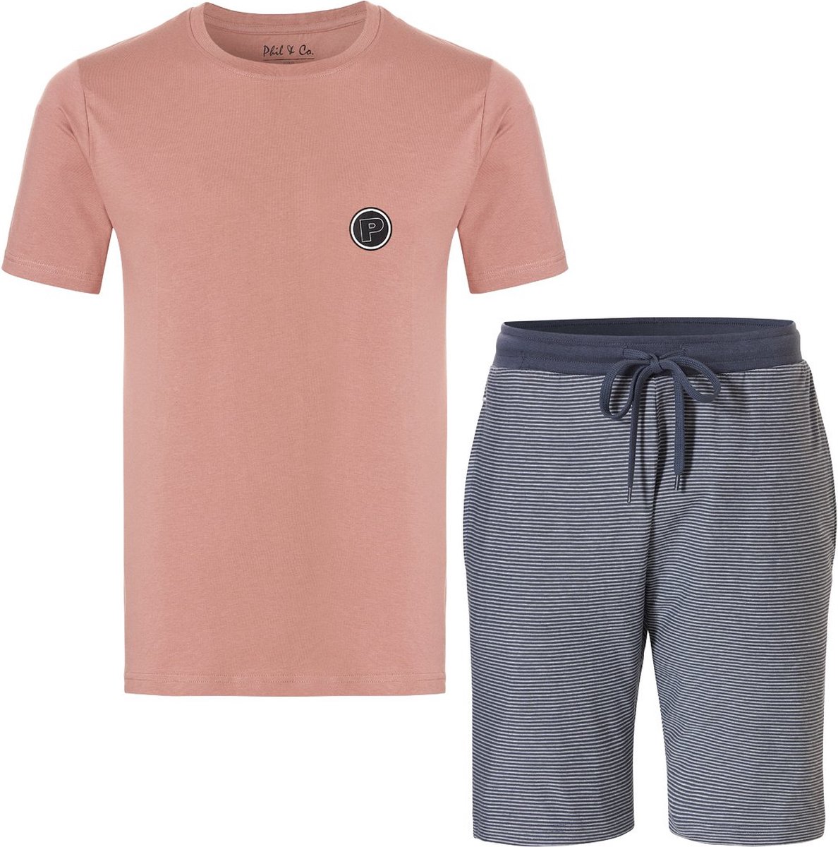 Phil & Co Shortama Heren Pyjama Set Katoen Rood - Maat XL - Korte Pyjama