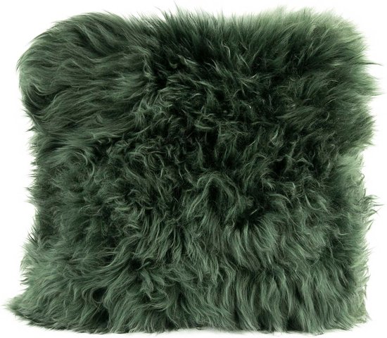 Kussen schapenvacht mos groen - 100% Merino wol kussen superzacht en decoratief