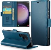 Samsung Galaxy S23 Ultra Hoesje - HyperCase Book Cover Leer Blauw