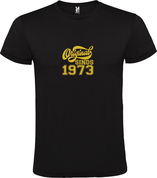 Zwart T-Shirt met “Original Sinds 1973 “ Afbeelding Goud Size S