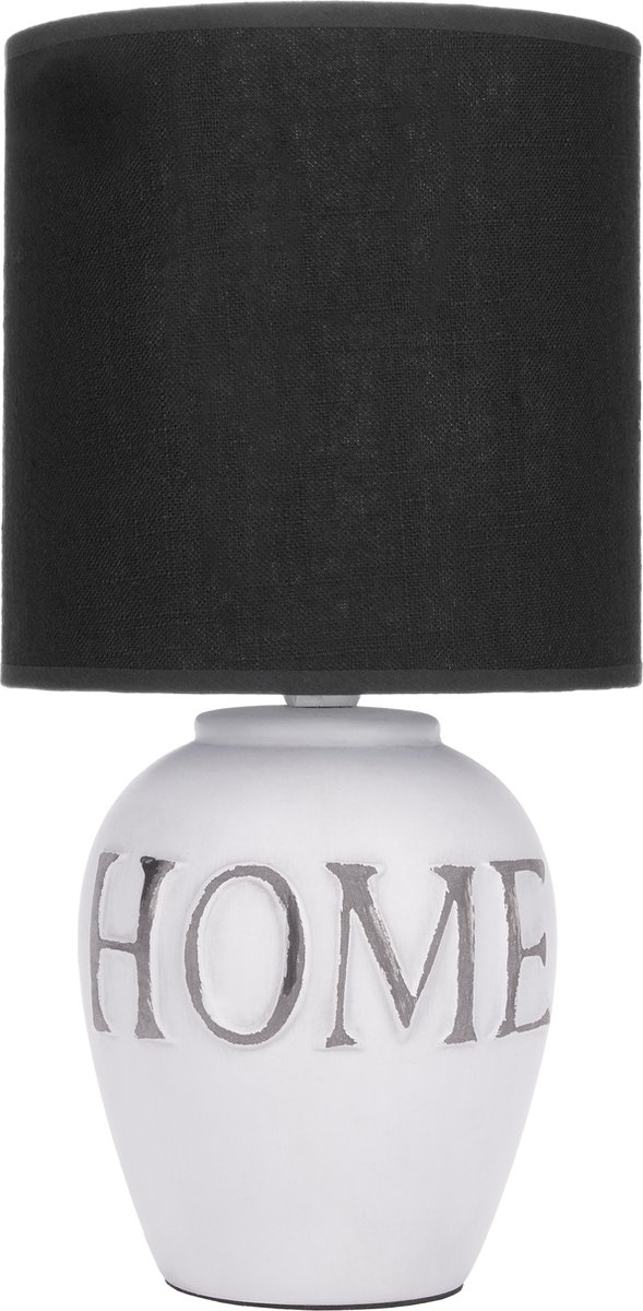 BRUBAKER Tafel- of bedlampje Home - tafellamp met keramische voet en stoffen kap - 30,5 cm hoogte, wit grijs