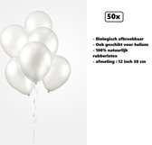 50x Ballonnen 12 inch pearl wit 30cm - biologisch afbreekbaar - Festival feest party verjaardag landen helium lucht thema