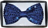 Funny Fashion Carnaval verkleed vlinderstrikje met glitter pailletten - blauw - polyester - heren/dames