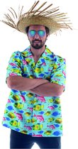 Funny Fashion - Hawaii & Carribean & Tropisch Kostuum - Tropische Vissen Hawaii Shirt Man - Blauw - Maat 56-58 - Carnavalskleding - Verkleedkleding