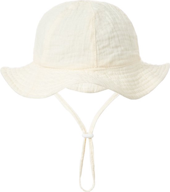 Schattige Vakantie Zonnehoed Linnen look - Off - White / Creme kleur | 3 – 18 Maanden | Baby – Kind | UV Werend | Elastiek – Licht Uitrekbaar | Strandhoedje - Zomer Accessoire | Voor op het strand of onderweg! | DH collection