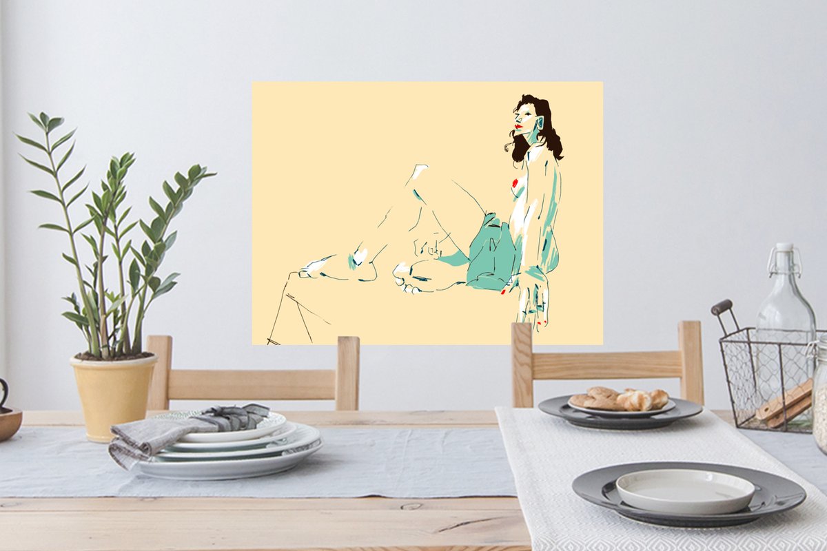 Muurstickers - Sticker Folie - Vrouw - Kunst - Abstract - Geel - 80x60 cm - Plakfolie - Mu