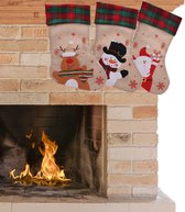 Decoratie kerstsokken - 3x stuks- rendier, kerstman, sneeuwpop - H42 cm