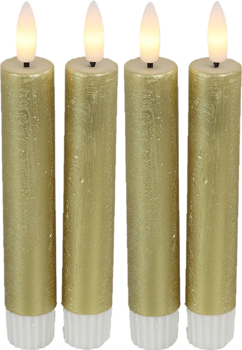Countryfield Led dinerkaarsen - 4x st- goud -H15cm - afstandsbediening Goudkleurig