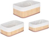 Kipit Paniers de rangement pour salle de bain / Toilettes - bambou / tissu blanc - set 3x pièces - différentes tailles
