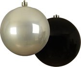 Grote decoratie kerstballen - 2x st - 20 cm - champagne en zwart -kunststof