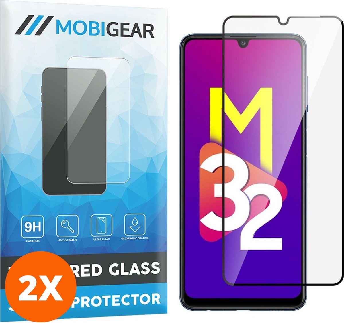 Mobigear Screenprotector geschikt voor Samsung Galaxy M32 4G Glazen | Mobigear Premium Screenprotector - Case Friendly - Zwart (2-Pack)