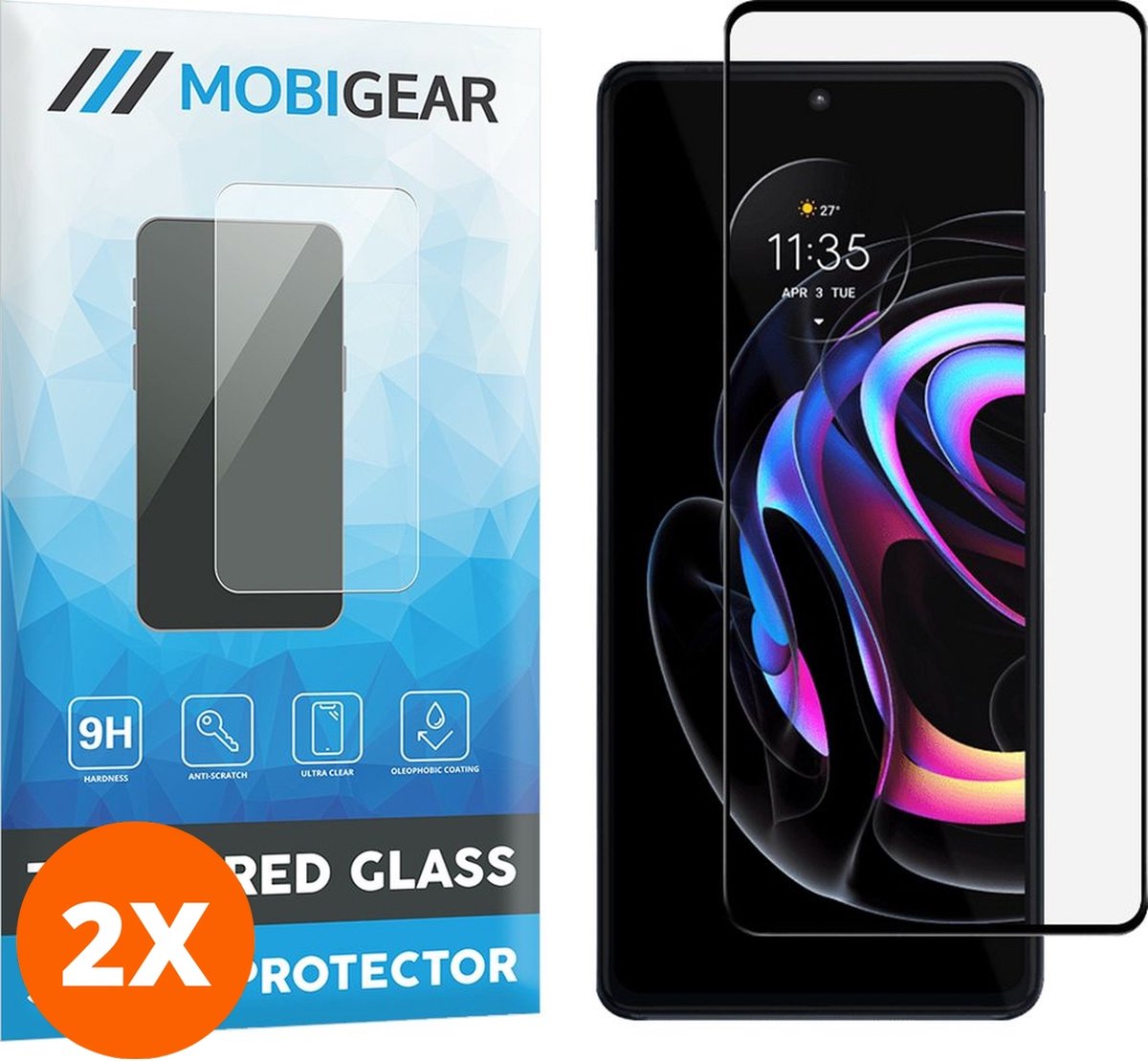 Mobigear Screenprotector geschikt voor Motorola Edge 20 Pro Glazen | Mobigear Premium Screenprotector - Case Friendly - Zwart (2-Pack)