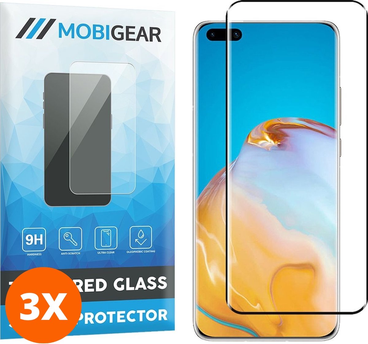 Mobigear Screenprotector geschikt voor Huawei P40 Pro Glazen | Mobigear Premium Screenprotector - Case Friendly - Zwart (3-Pack)