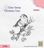 CT049 Nellie Snellen Christmas Time Clearstamp - Stempels Robin on Berrie Branch - kerstmis roodborstje