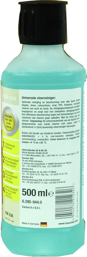 Kärcher Vloerreinigingsmiddel voor Universeel RM 536, 500 ml - Floor cleaner - Verwijdert loopsporen - Streepvrij resultaat - Aangename geur