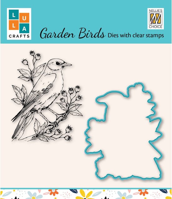 Foto: Hdcs009 snijmal stempel nellie snellen set vogel gaai met besjes tak diecut with clearstamp bird