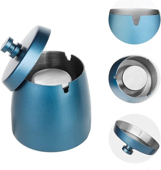 Cendrier avec couvercle pour intérieur et extérieur, cendrier de table en  métal bleu