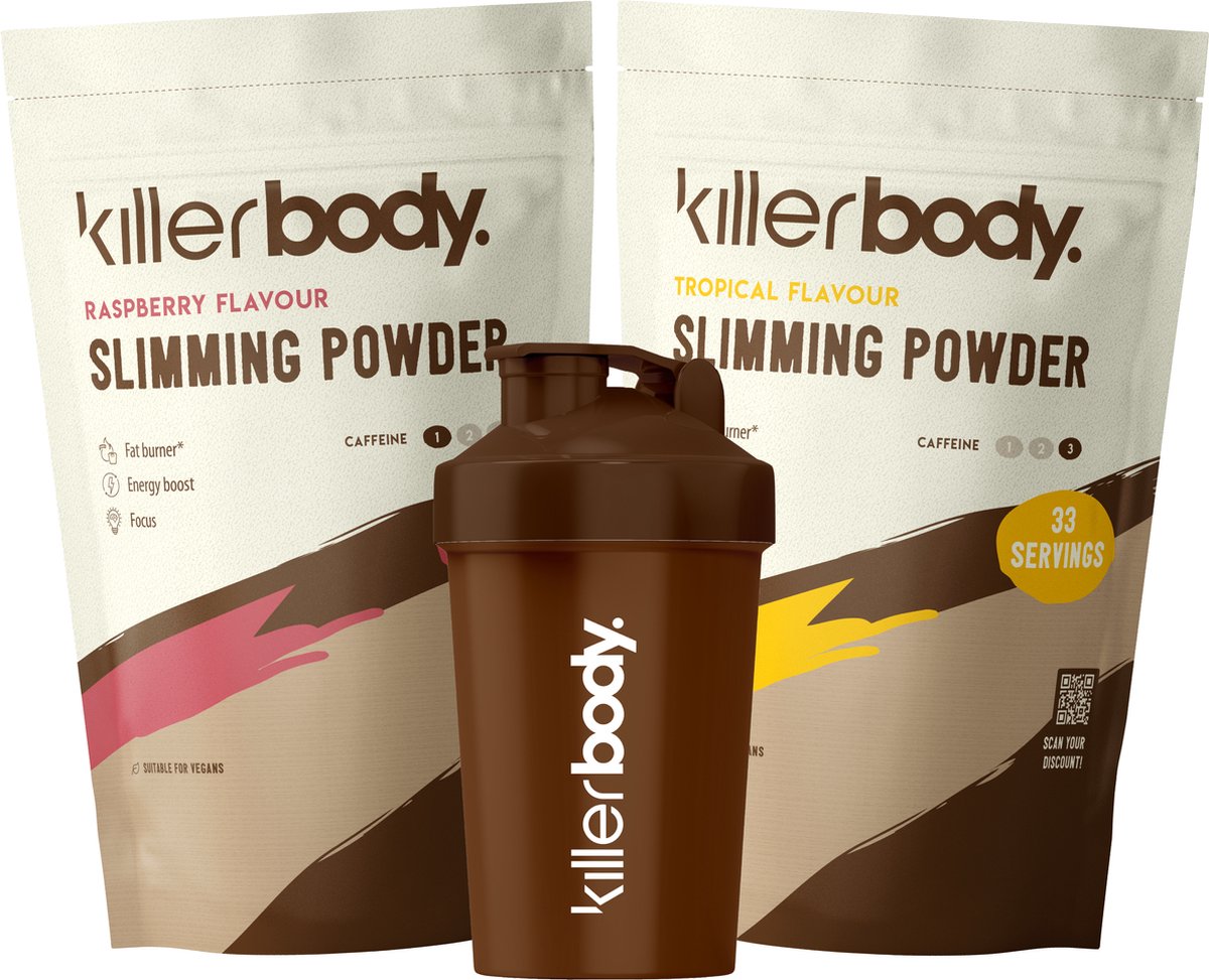 Killerbody Fatburner Voordeelpakket + Shaker - Raspberry & Tropical - 1200 gr
