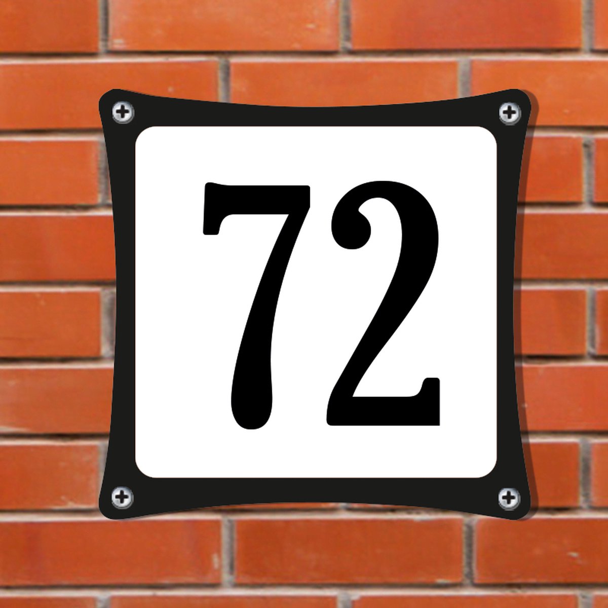 Namengigant Huisnummerbord Emaille-Look - Nummer 72 - Standaard - 10 x 10 cm | incl. schroeven